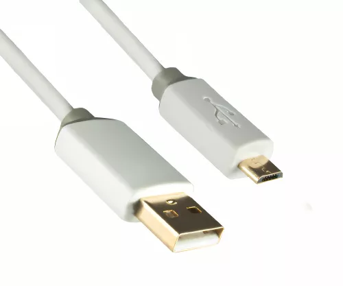 USB HQ Kabel, A auf micro B Stecker, weiß, 1m Stecker vergoldet, DINIC Box